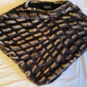 Fabulous Furs Plush Faux Fur Cape in Black and Dark Brown